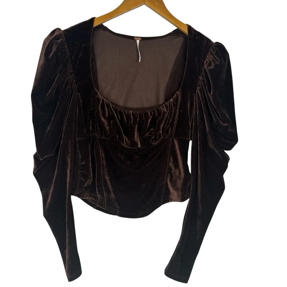 Free People Hold Me Up Cropped Velvet Top Womens‎ Small Cottagecore Romantic